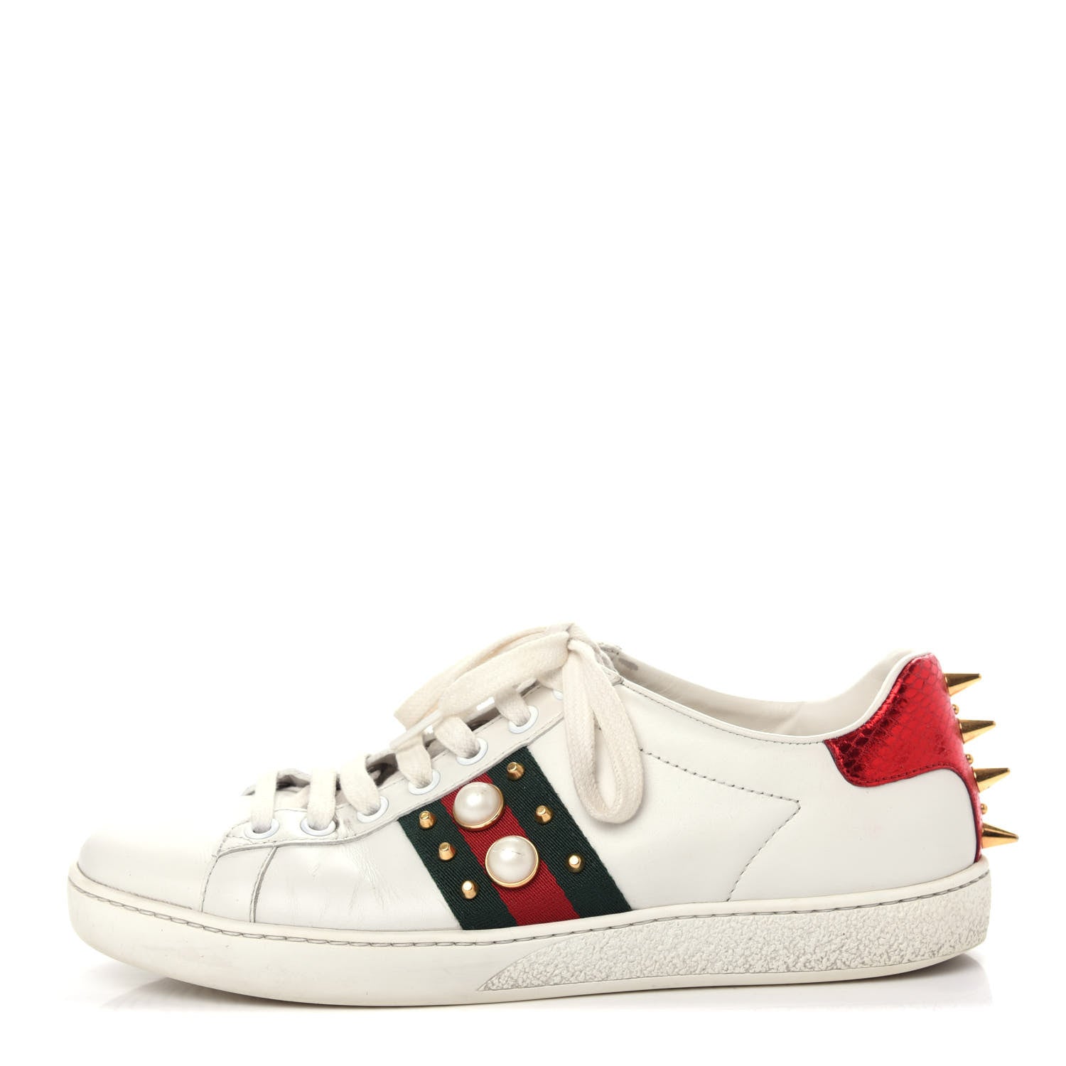 Gucci Calfskin Web Pearl Studded Womens Ace Sneakers 36 White 1 of 10