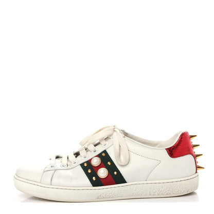 Gucci Calfskin Web Pearl Studded Womens Ace Sneakers 36 White 1 of 10