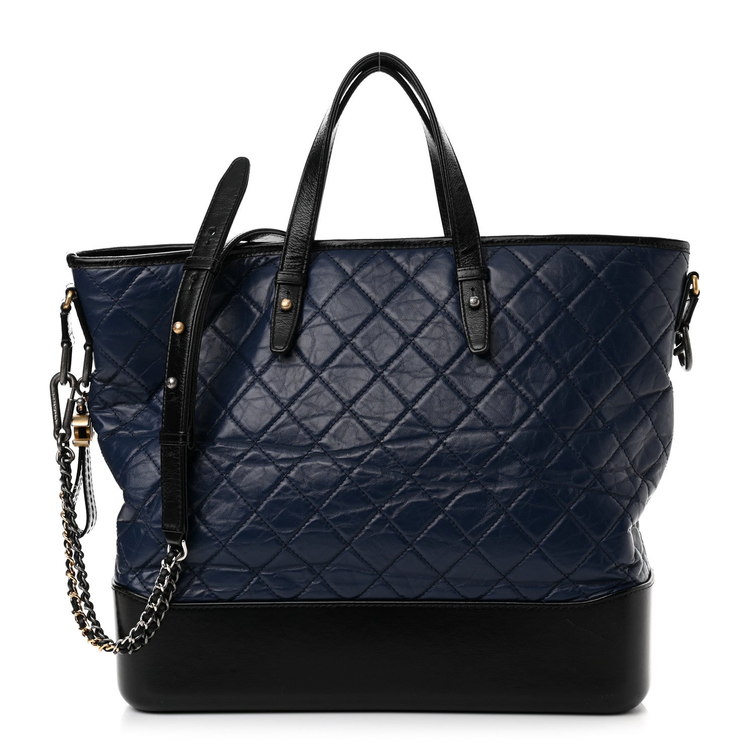 Chanel Aged Calfskin Quilted Large Gabrielle Shopping Tote Navy Black 1 of 13