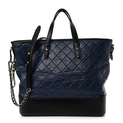 Chanel Aged Calfskin Quilted Large Gabrielle Shopping Tote Navy Black 1 of 13