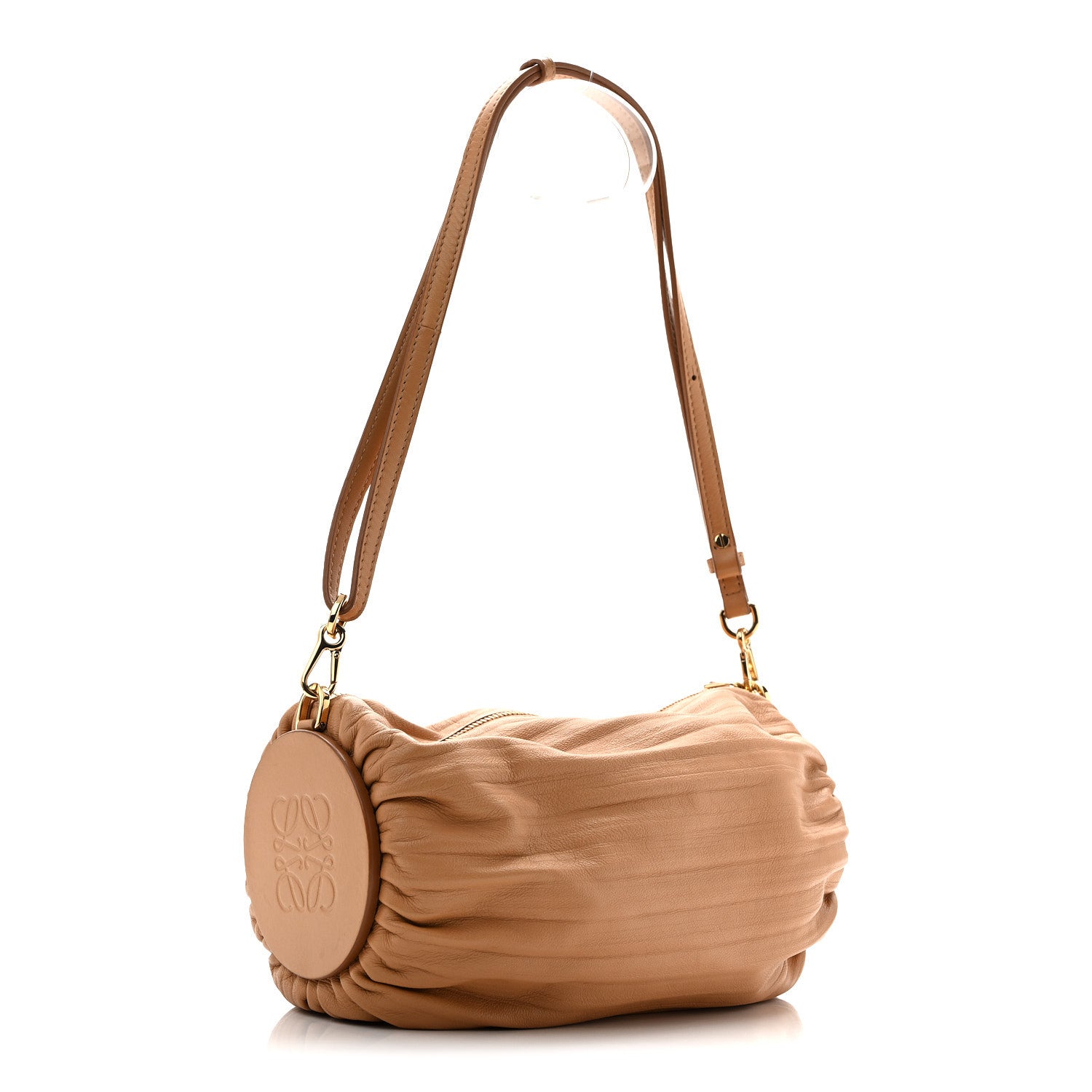 Loewe Lambskin Pleated Bracelet Pouch Shoulder Bag Warm Desert 3 of 10
