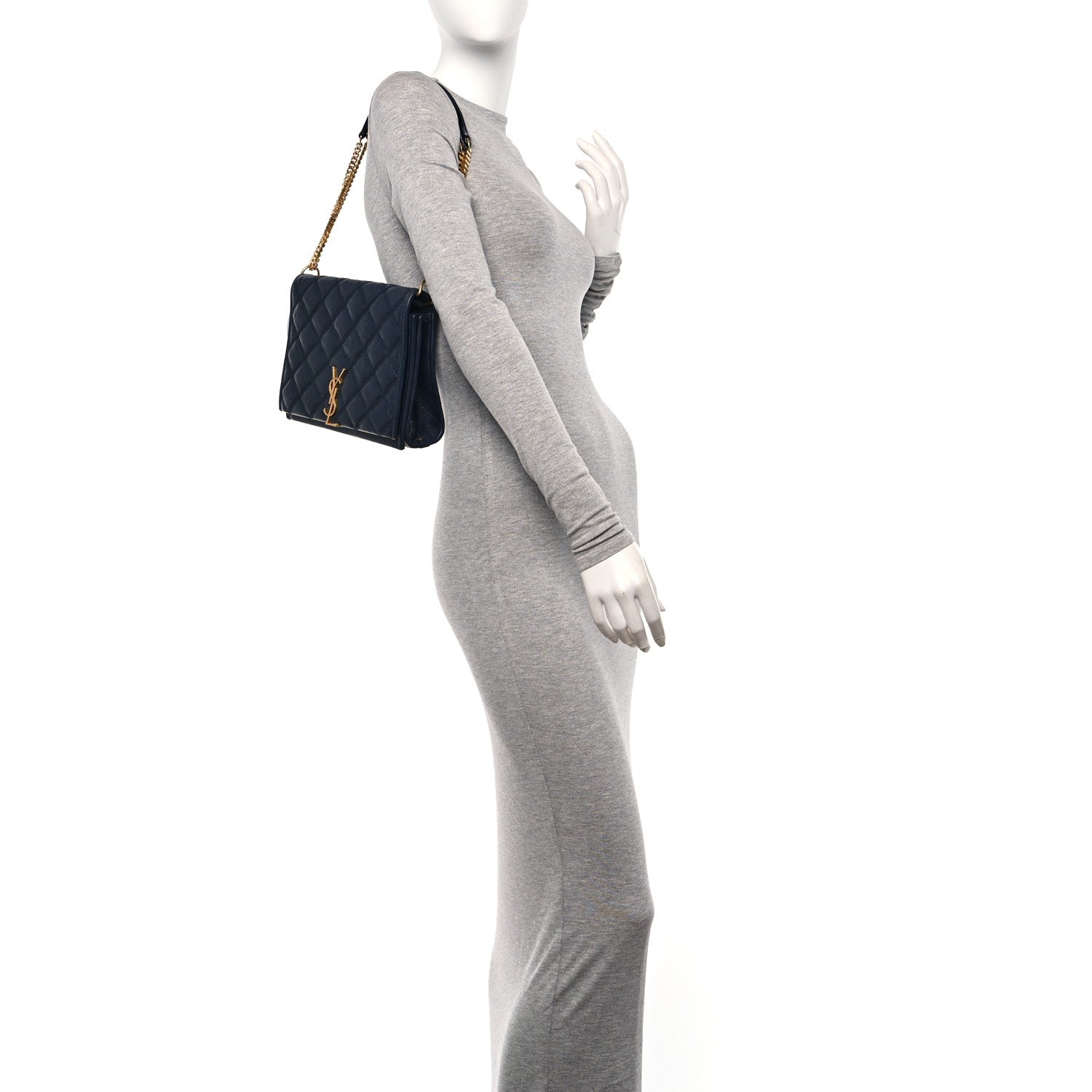 Saint Laurent Lambskin Quilted Mini Becky Chain Bag Blue Charron 2 of 11