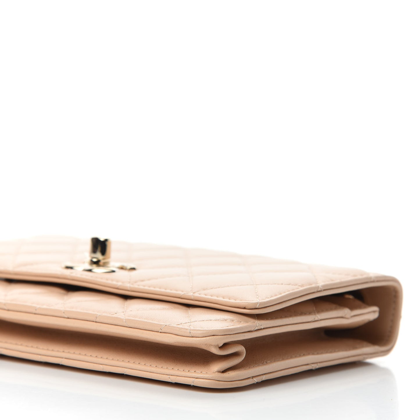 Lambskin Quilted Trendy CC Wallet On Chain WOC Beige