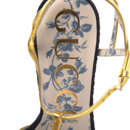 Gucci Velvet Nappa Elias T-Strap Platform High Heel Sandals 37 Black Gold 7 of 10