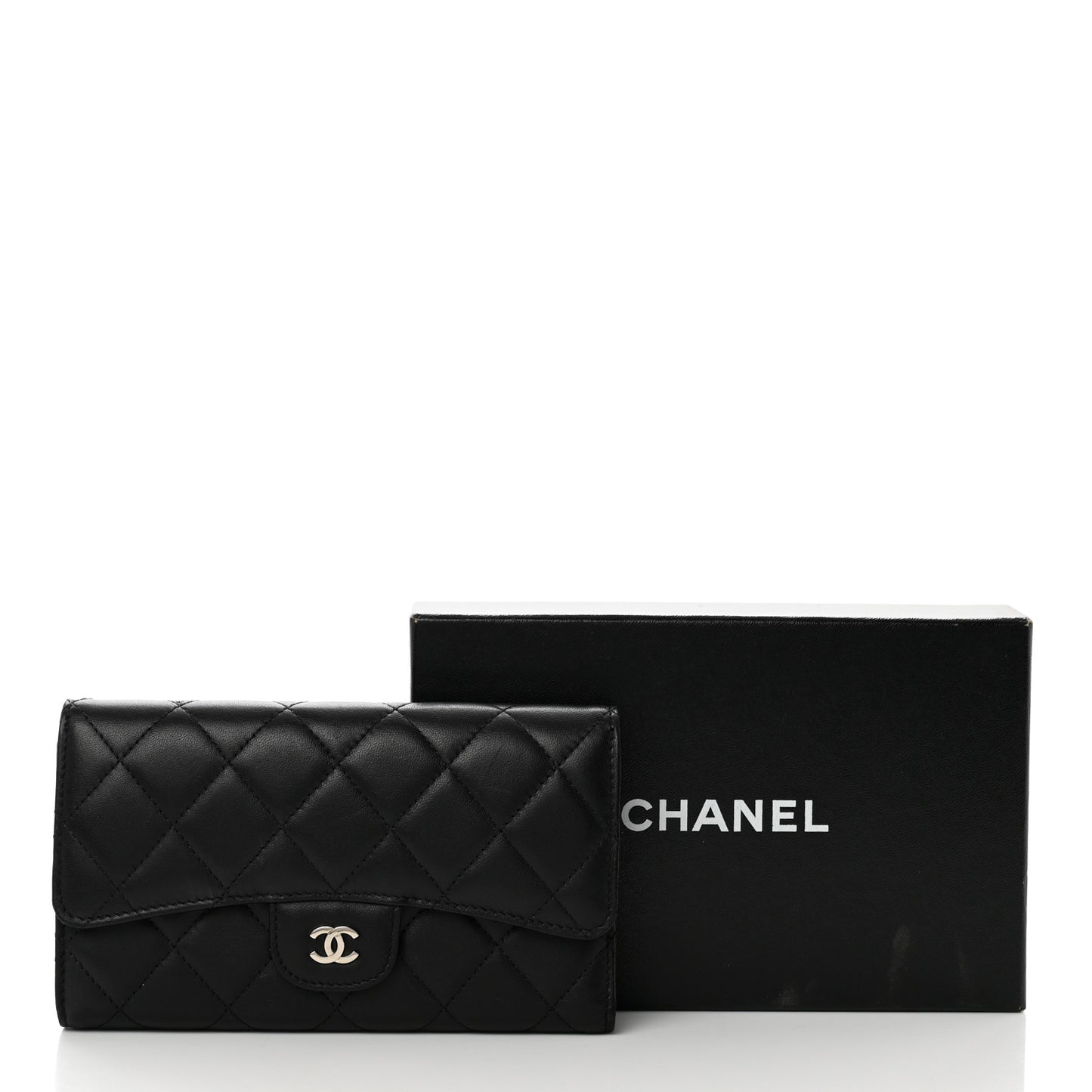 Lambskin Quilted Large Flap Wallet Black