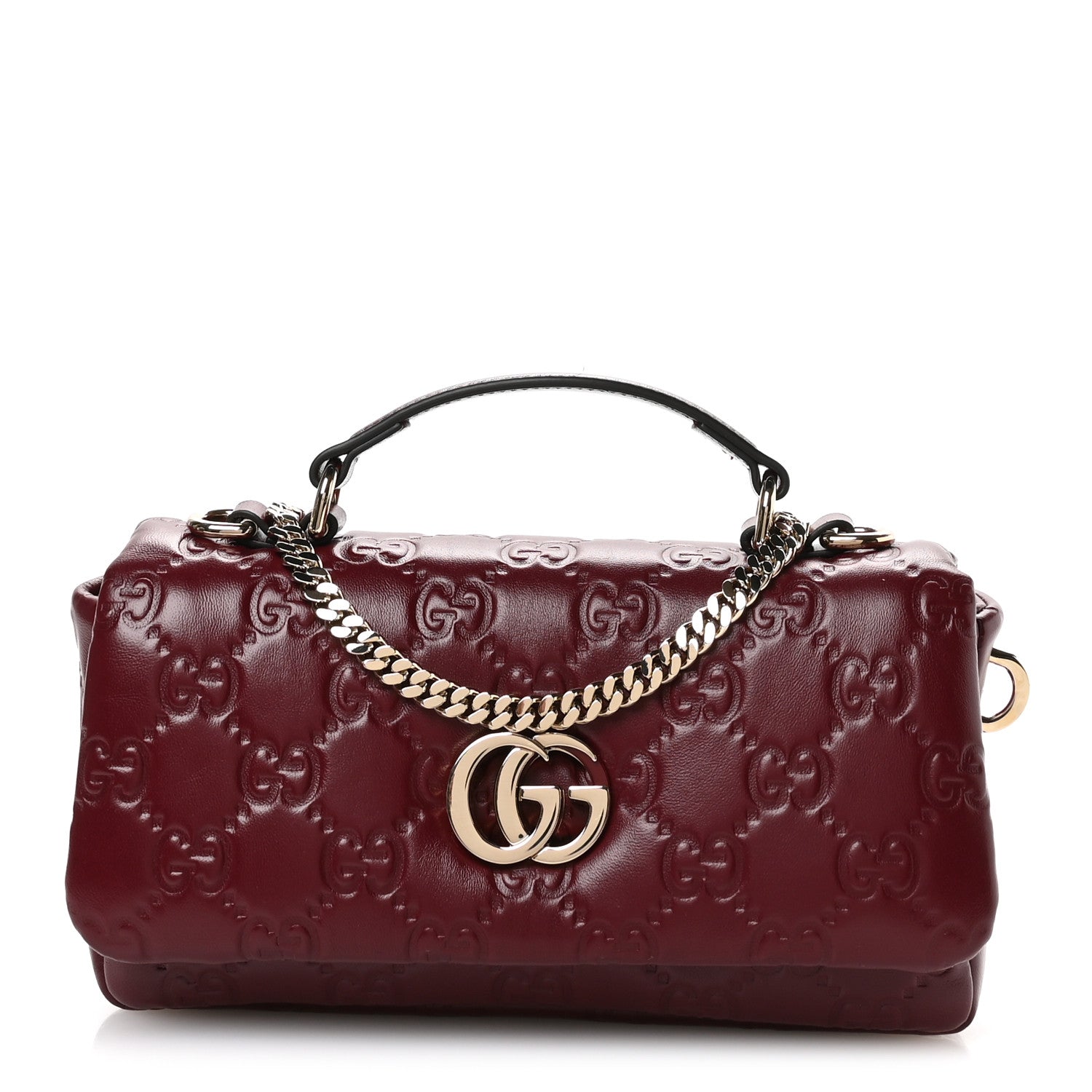 Gucci Lambskin Embossed Mini GG Milano Top Handle Shoulder Bag Rosso Ancora 1 of 11