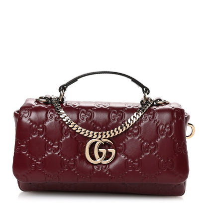 Gucci Lambskin Embossed Mini GG Milano Top Handle Shoulder Bag Rosso Ancora 1 of 11