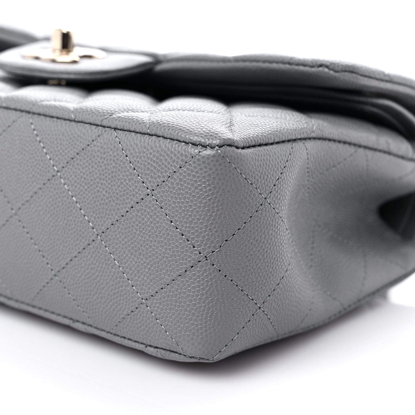Caviar Quilted Small Double Flap Grey