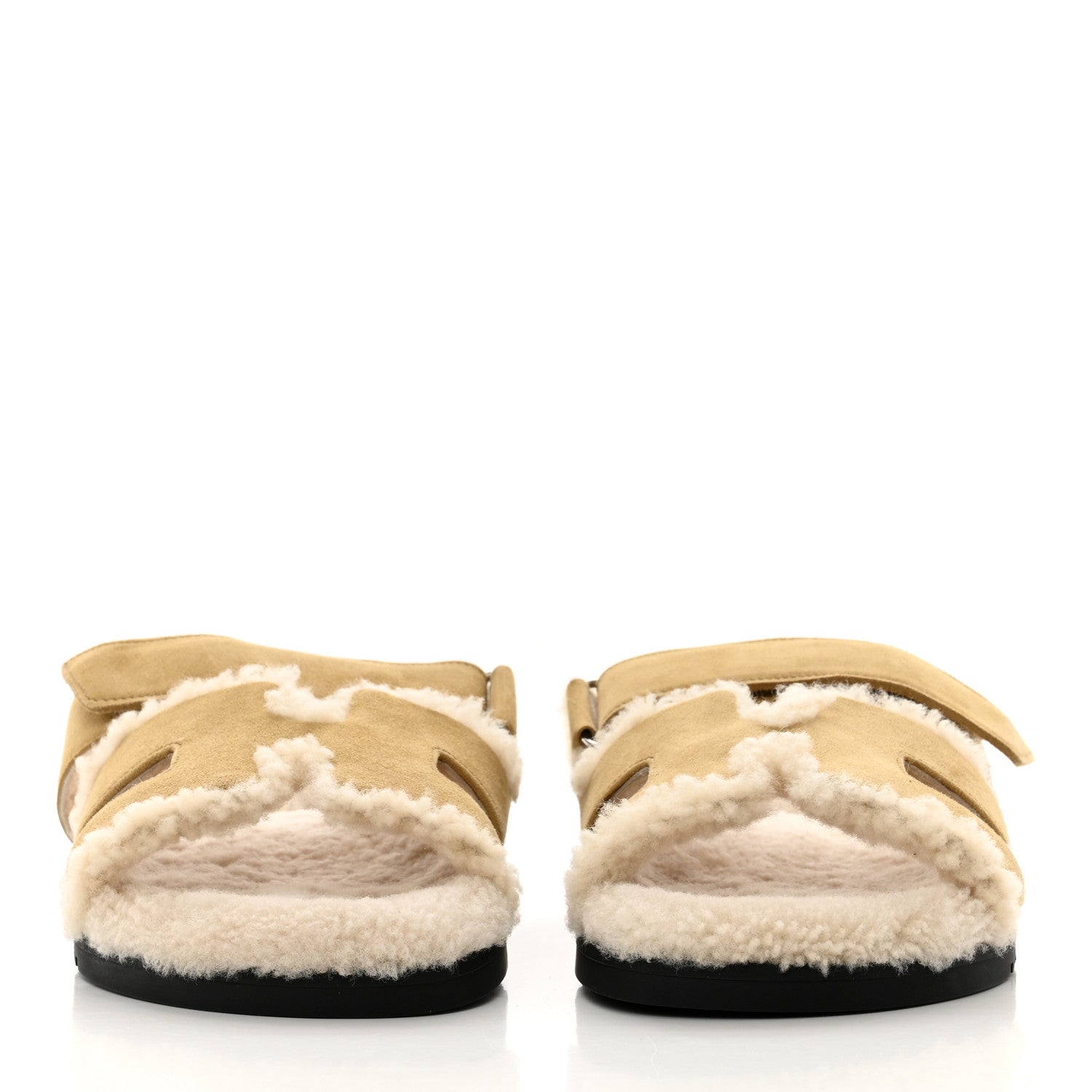 Hermes Suede Goatskin Woolskin Womens Chypre Sandals 38 Golden Beige 2 of 8