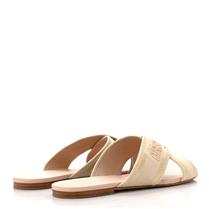 Christian Dior Lurex Romance Embroidered Dway Criss Cross Slide Sandal 40 Gold Beige 4 of 8