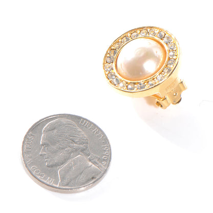 Chanel Pearl Crystal Clip On Earrings Gold 2 of 5