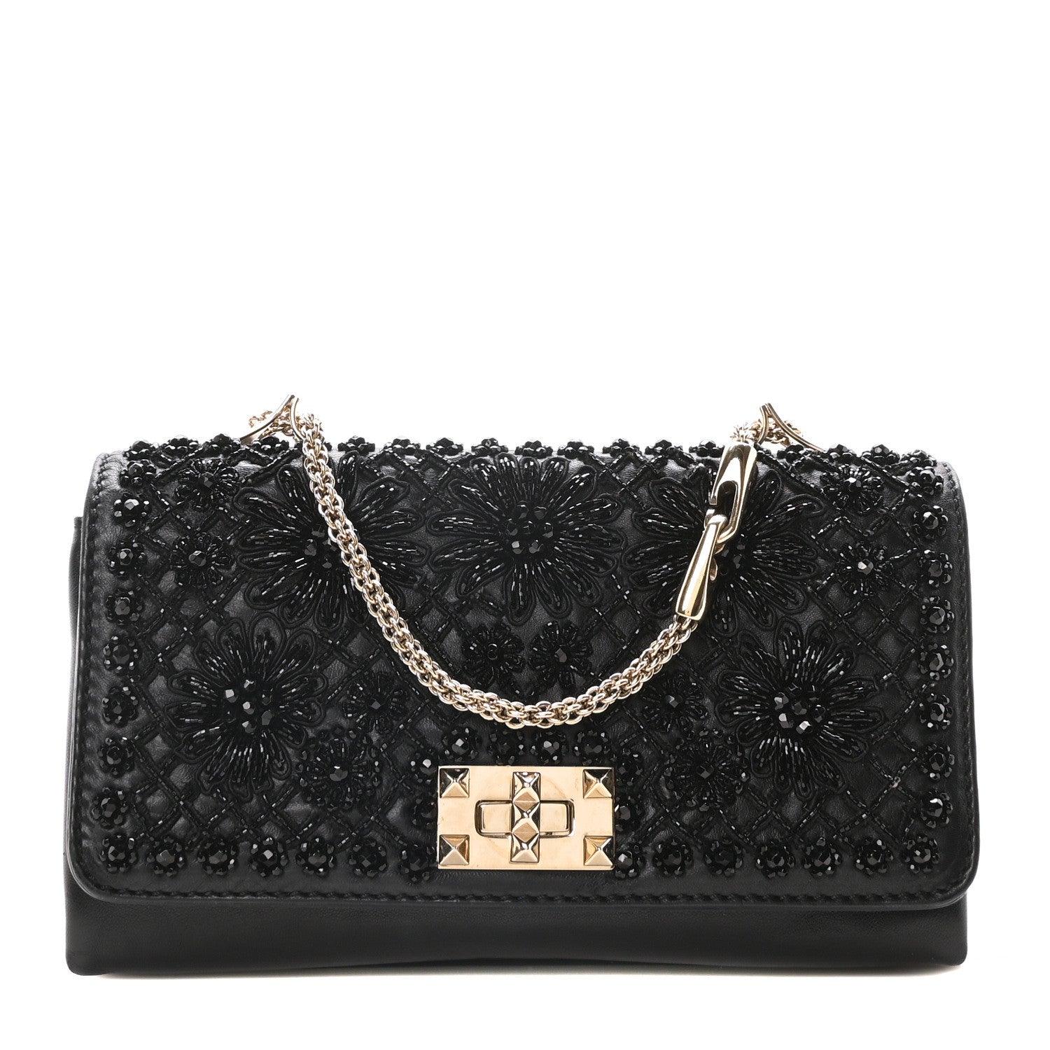 Valentino Garavani Lambskin Beaded Embroidery Medium Girello Flap Black 1 of 10