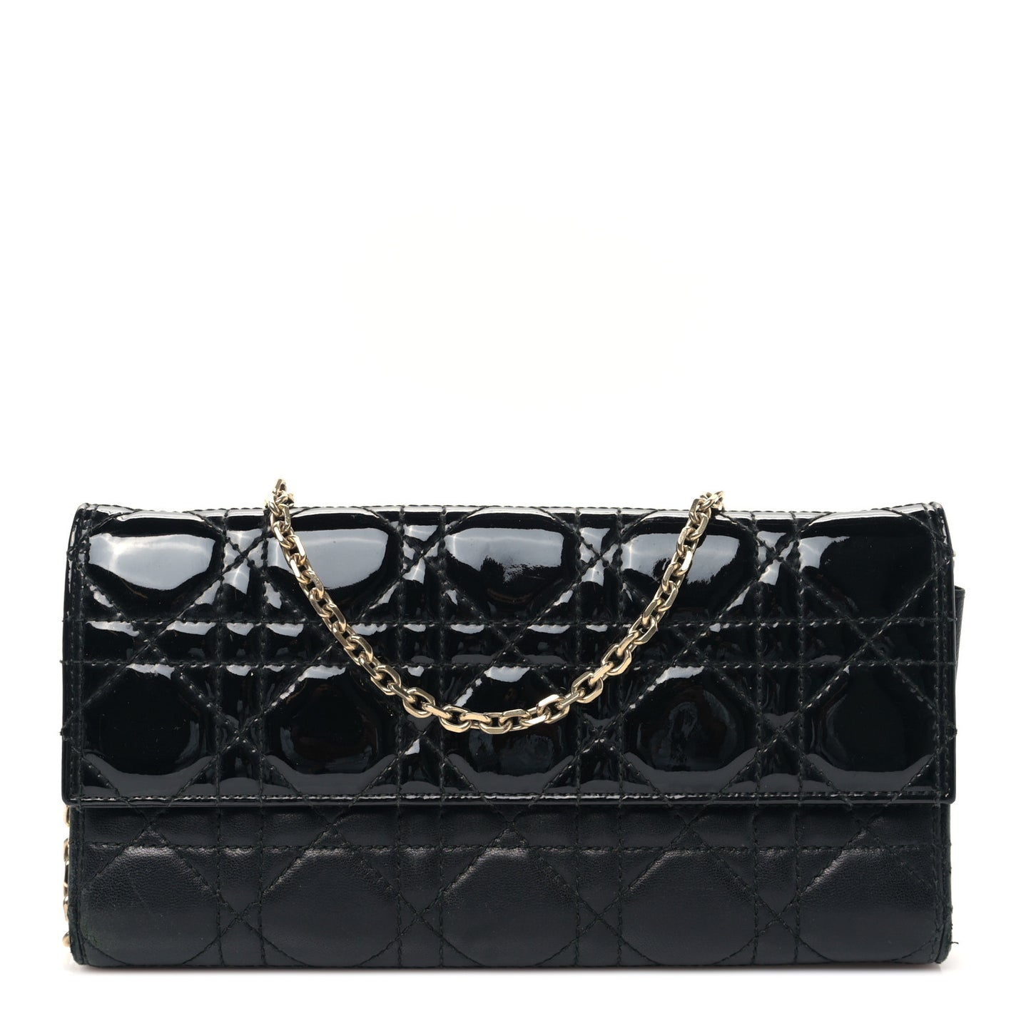Patent Lambskin Cannage Lady Dior Rendezvous Wallet On Chain Black