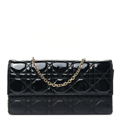 Christian Dior Patent Lambskin Cannage Lady Dior Rendezvous Wallet On Chain Black 1 of 9