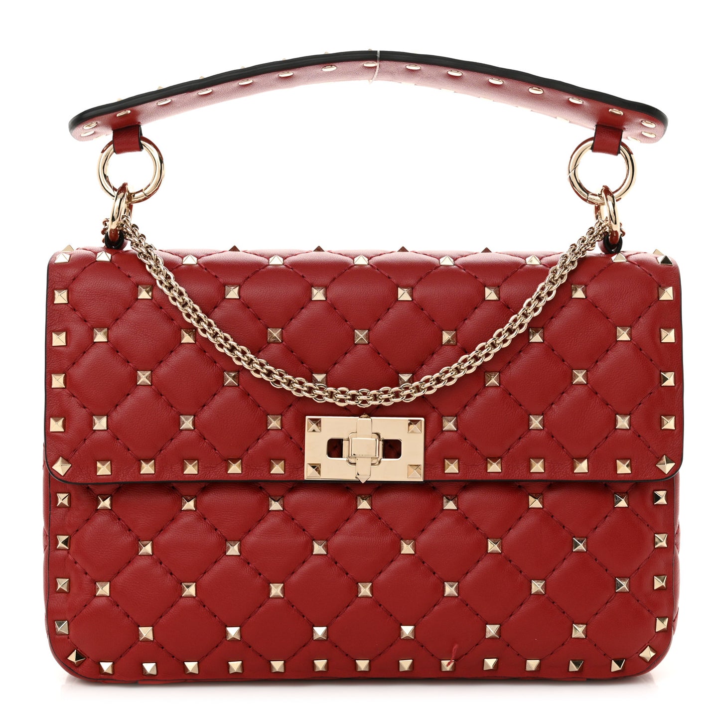 Nappa Medium Rockstud Spike Shoulder Bag Rosso Valentino