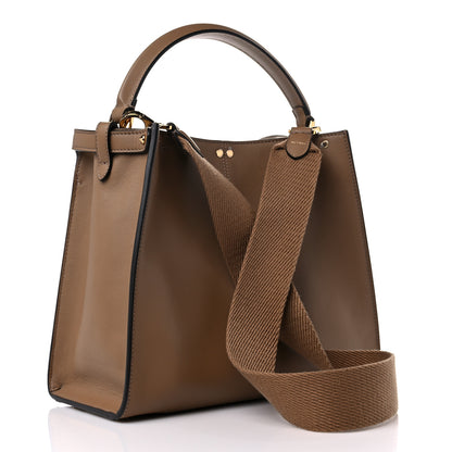 Fendi Vitello Seta Glazed Fabric FF 1974 Medium Peekaboo X-Lite Sand Mogano Panna 2 of 10
