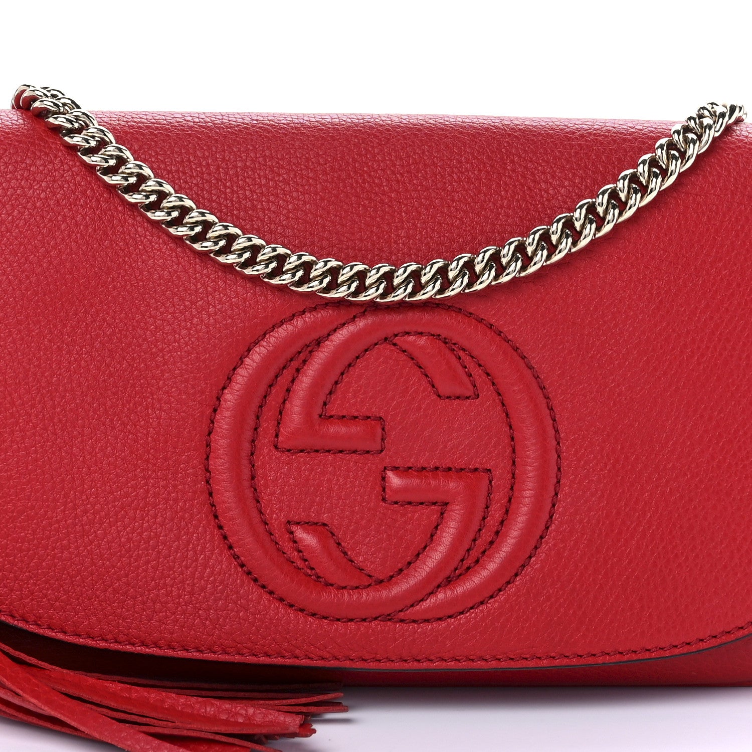 Gucci Pebbled Calfskin Medium Soho Flap Crossbody Tabasco Red 9 of 10