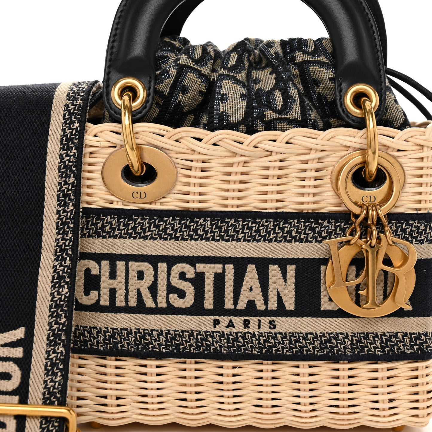 Wicker Oblique Mini Lady Dior Bag Blue