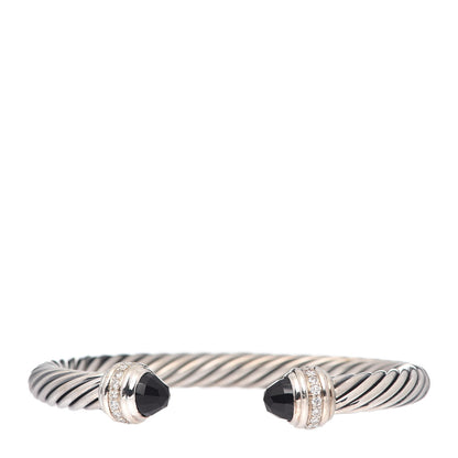 David Yurman Sterling Silver Diamond Black Onyx 7mm Cable Classics Bracelet 1 of 4
