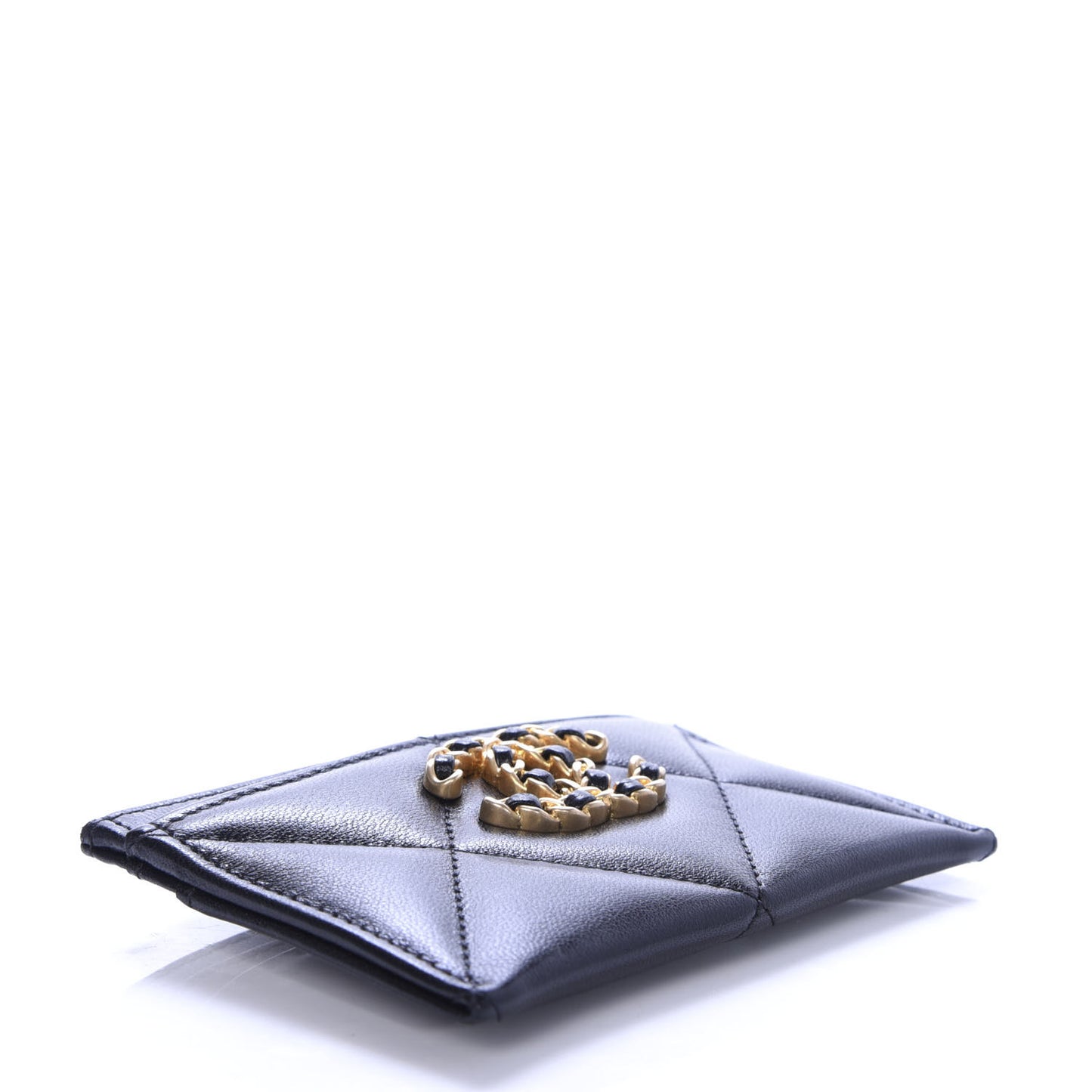 Shiny Goatskin Quilted Chanel 19 Card Holder Black