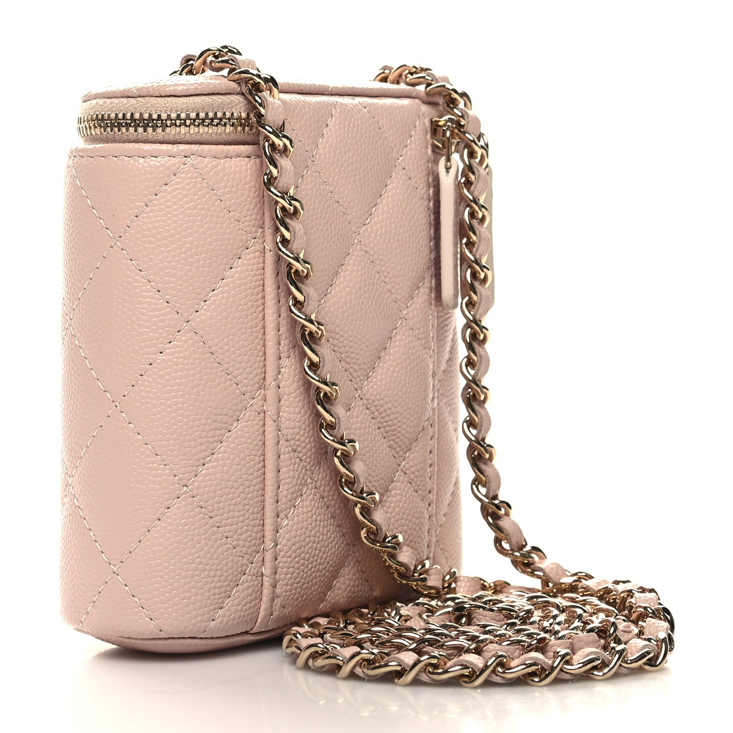 Caviar Quilted Small Vertical Coco Beauty Vanity Case With Chain Light Pink