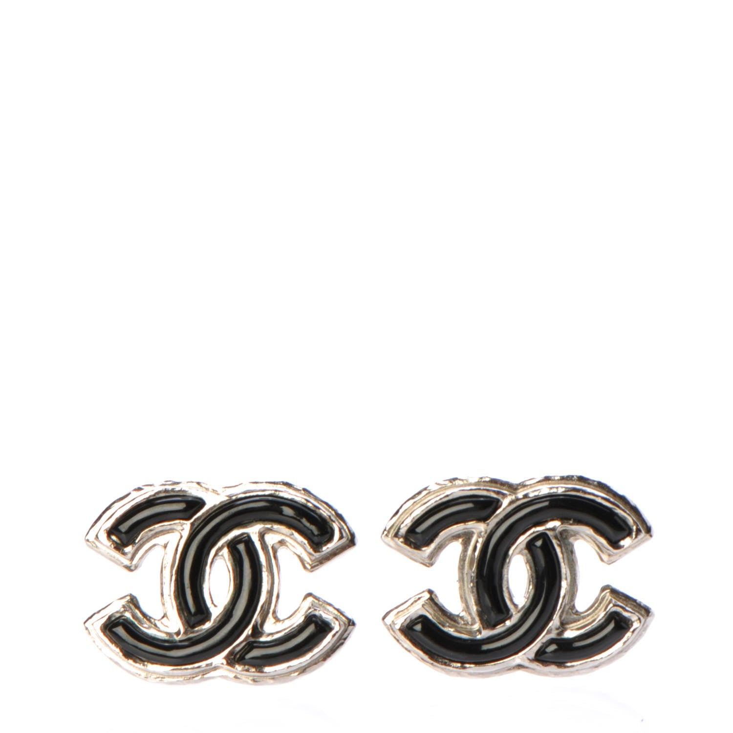 Chanel Enamel CC Earrings Black Silver 1 of 7