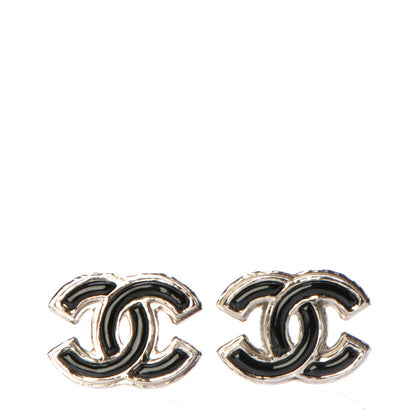Chanel Enamel CC Earrings Black Silver 1 of 7