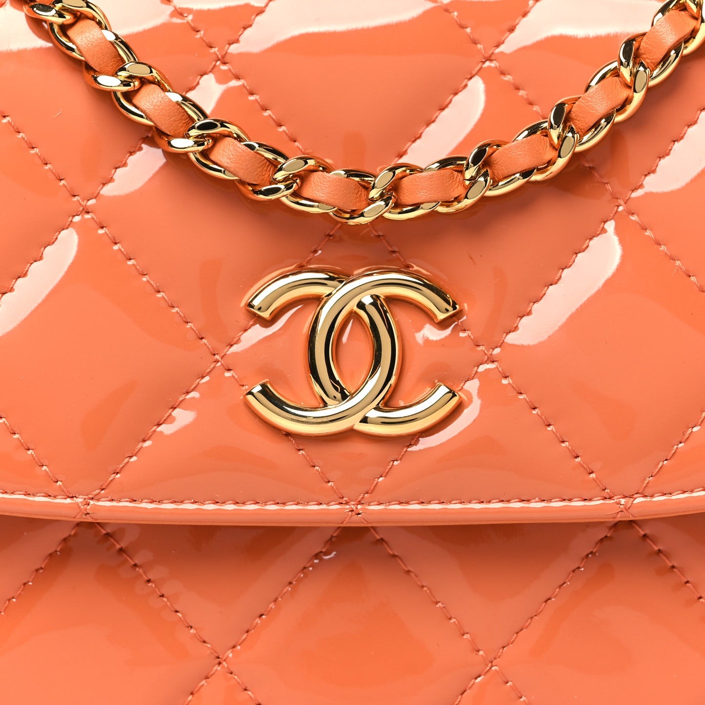 Patent Quilted Flap Phone Holder With Chain Orange