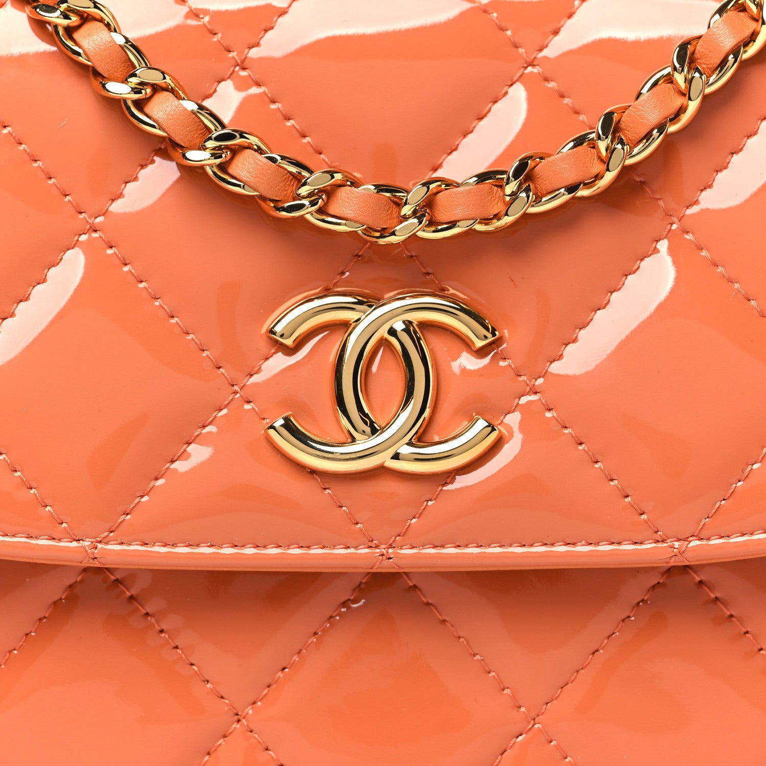 Chanel Patent Quilted Flap Phone Holder With Chain Orange 8 of 11