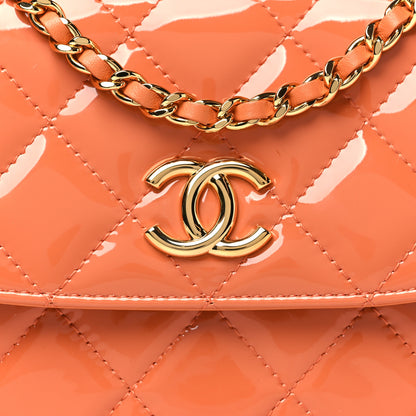 Chanel Patent Quilted Flap Phone Holder With Chain Orange 8 of 11