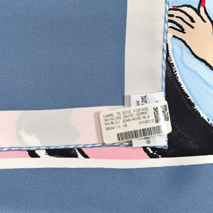 Hermes Silk Swinging Saint Germain Scarf 70 Bleu Jean Rose White 6 of 6