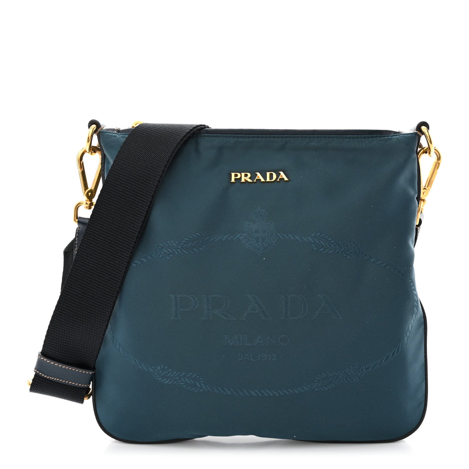 Prada Jacquard Logo Small Flat Messenger Bag Blue 1 of 11