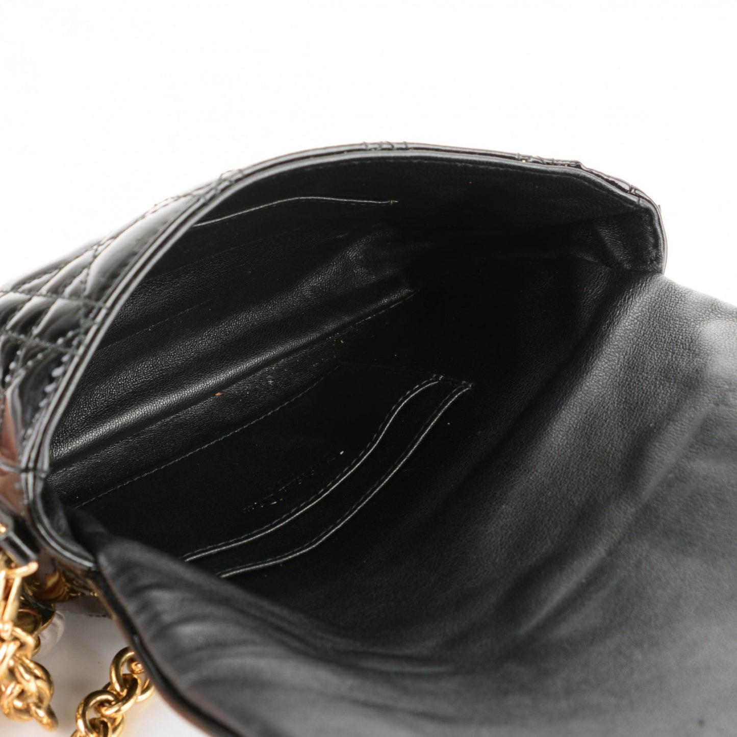 Patent Cannage Lady Dior Charms Pochette Black