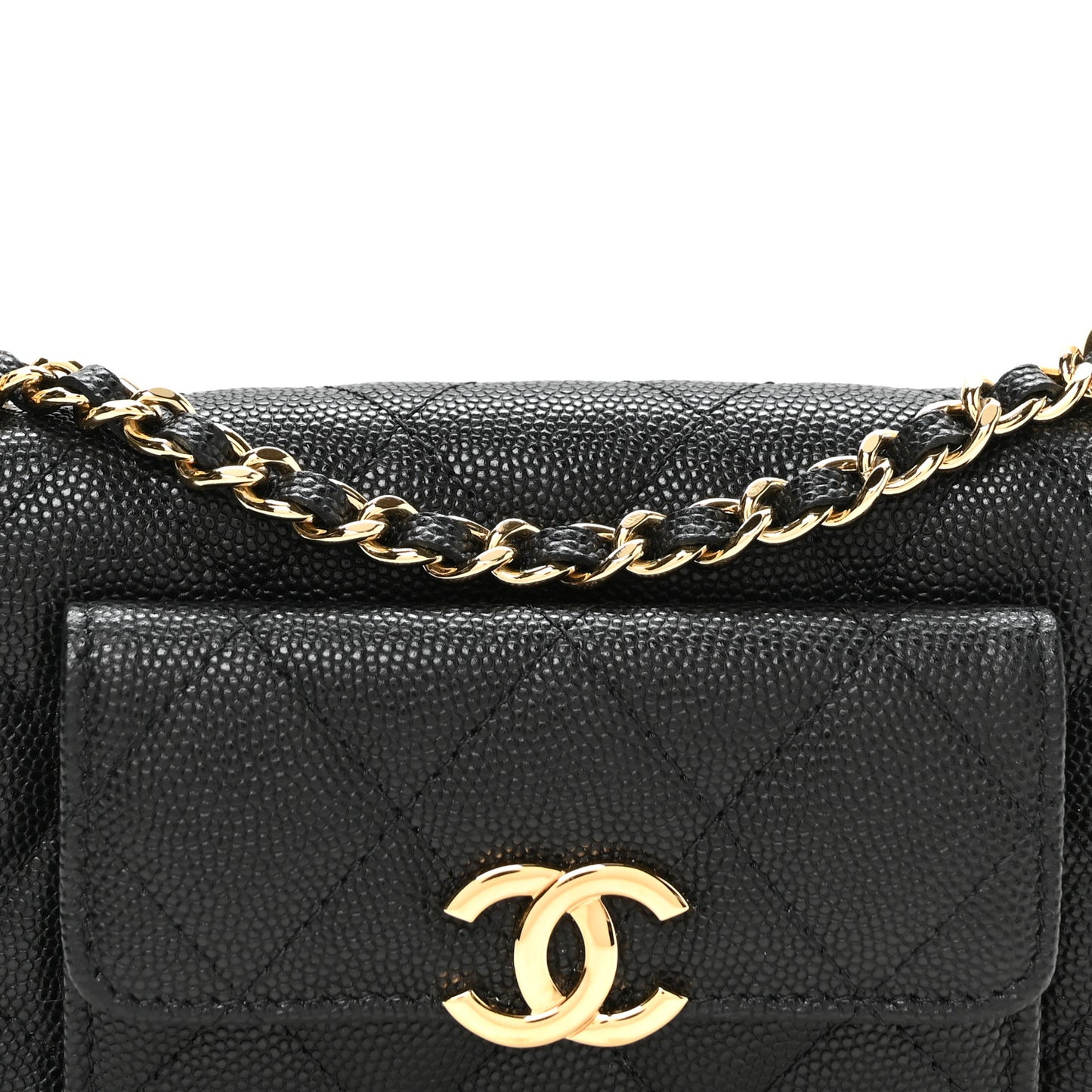 Caviar Quilted Pocket Twins Clutch With Chain  Black