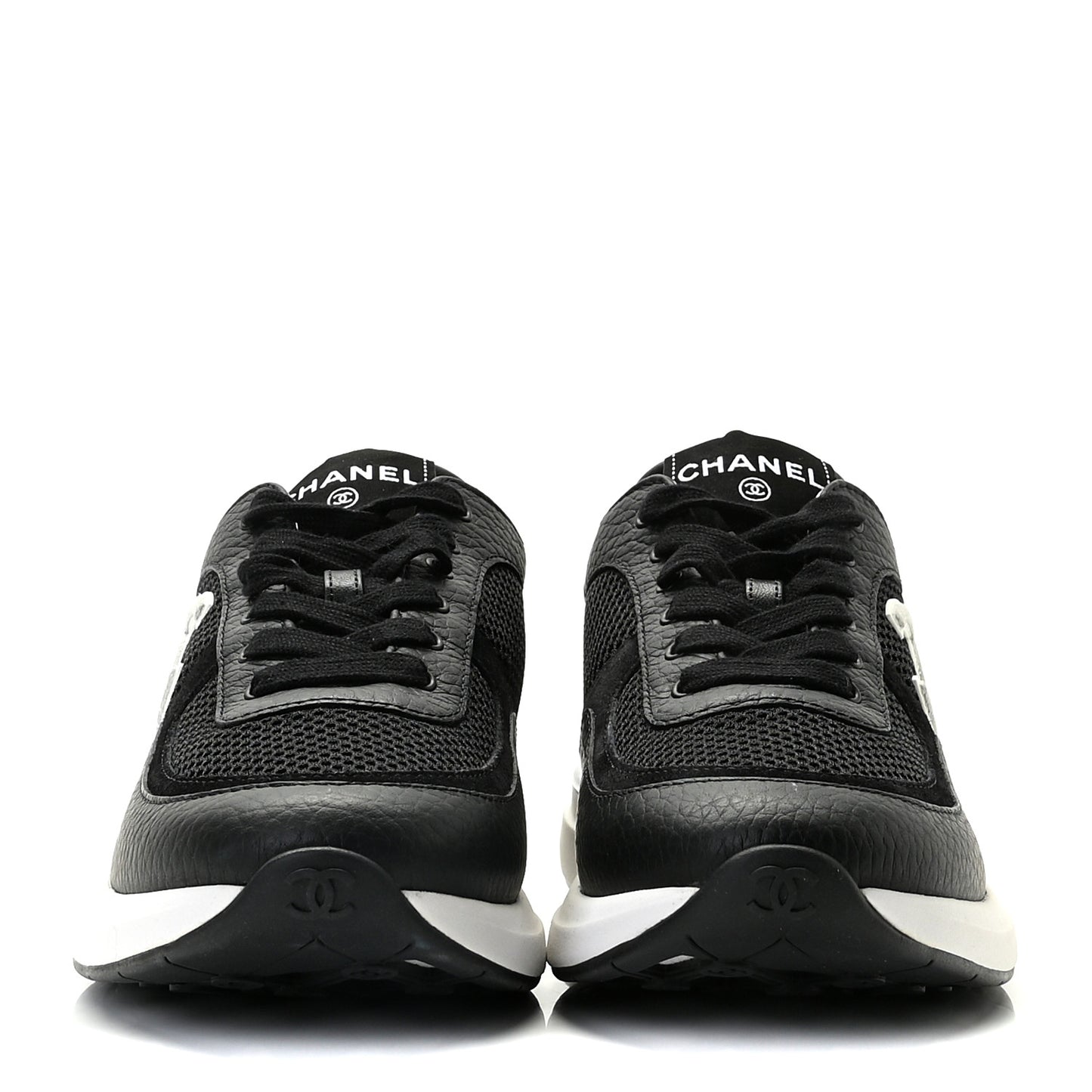 Calfskin Mesh Lycra Suede Womens Logo Sneakers 38.5 Black