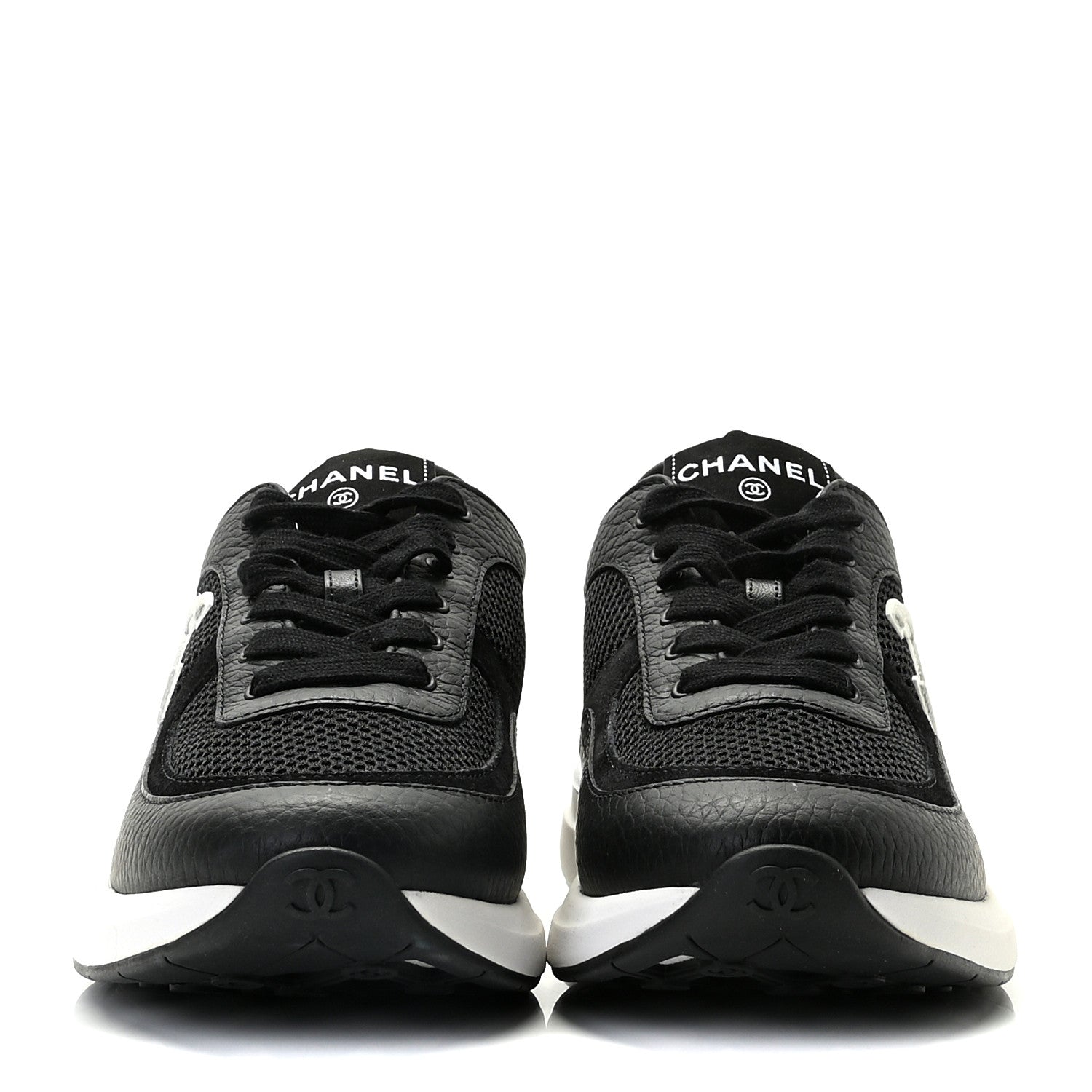Chanel Calfskin Mesh Lycra Suede Womens Logo Sneakers 38.5 Black 2 of 10