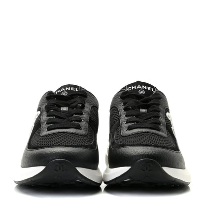 Chanel Calfskin Mesh Lycra Suede Womens Logo Sneakers 38.5 Black 2 of 10