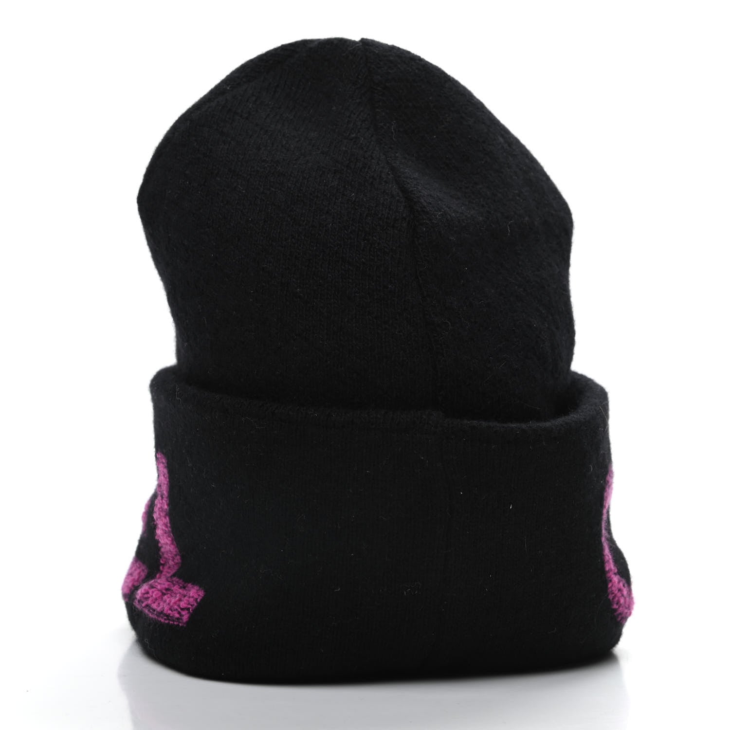 Chanel Cashmere Logo Beanie Hat Black Fuchsia 4 of 6