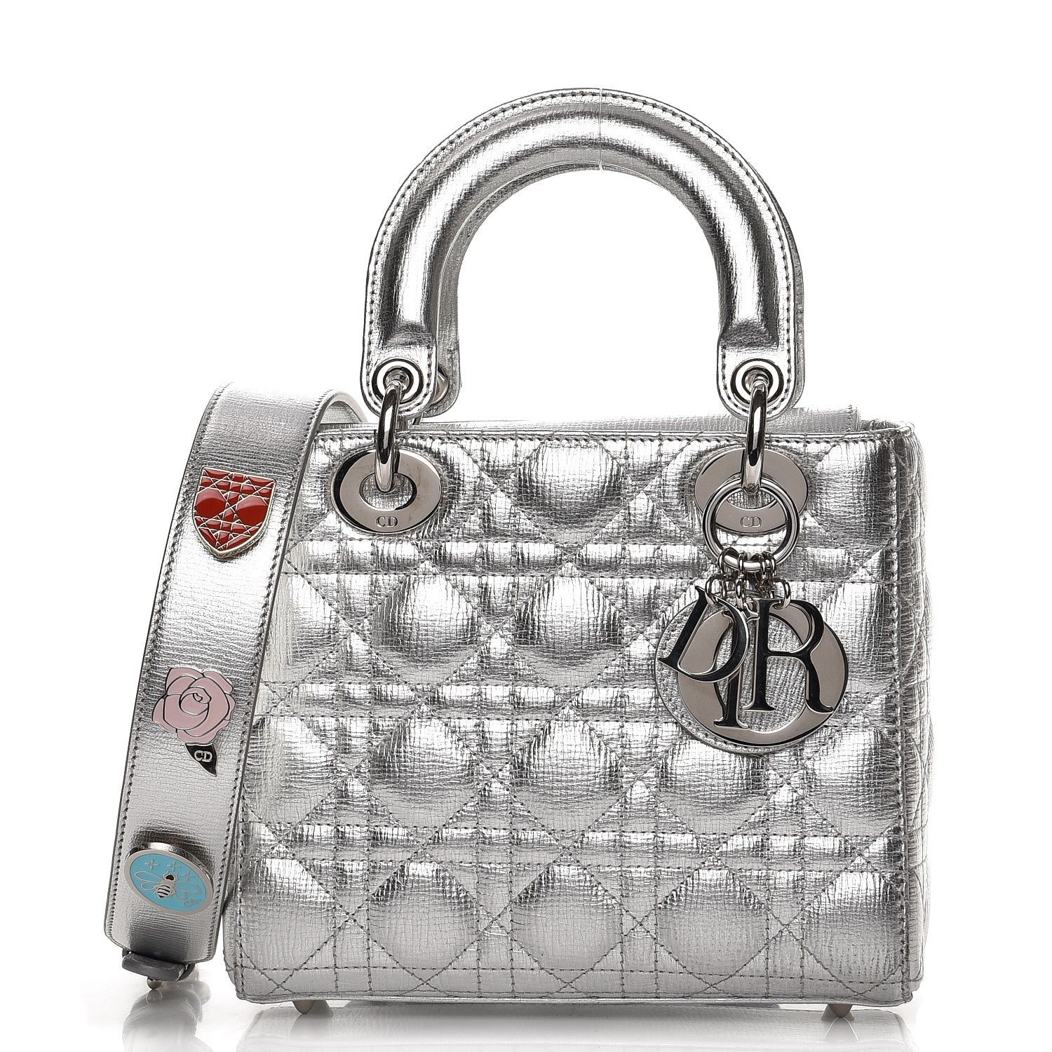 Christian Dior Metallic Grained Calfskin Cannage Small Lucky Badges My Lady Dior Silver 1 of 12