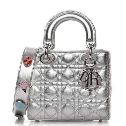 Christian Dior Metallic Grained Calfskin Cannage Small Lucky Badges My Lady Dior Silver 1 of 12