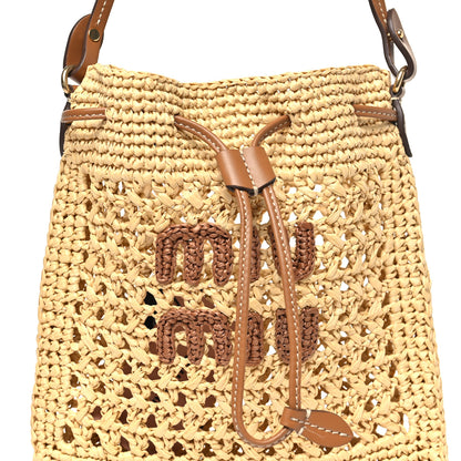 Miu Miu Raffia Crochet Drawstring Pouch Naturale Cognac 7 of 9