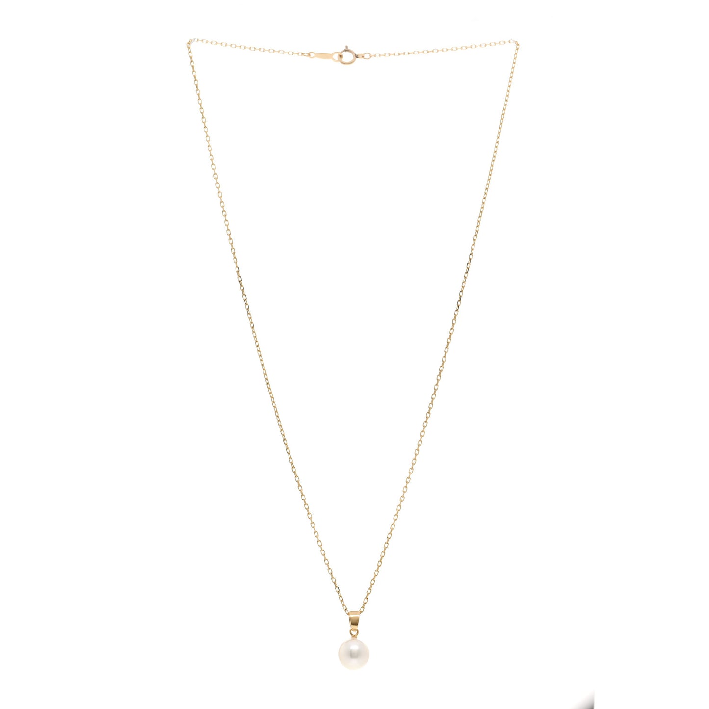 18K Yellow Gold 8mm Akoya Pearl Drop Pendant Necklace
