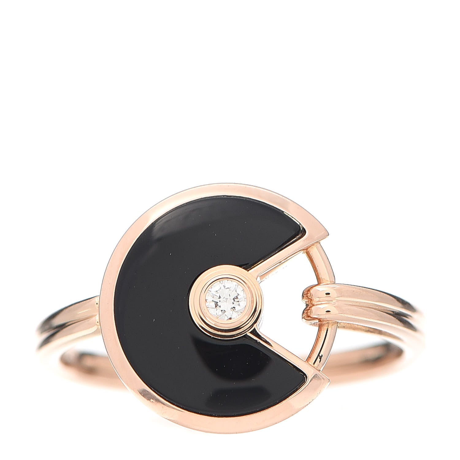 Cartier 18K Pink Gold Diamond Black Onyx Amulette de Ring 52 6 1 of 7