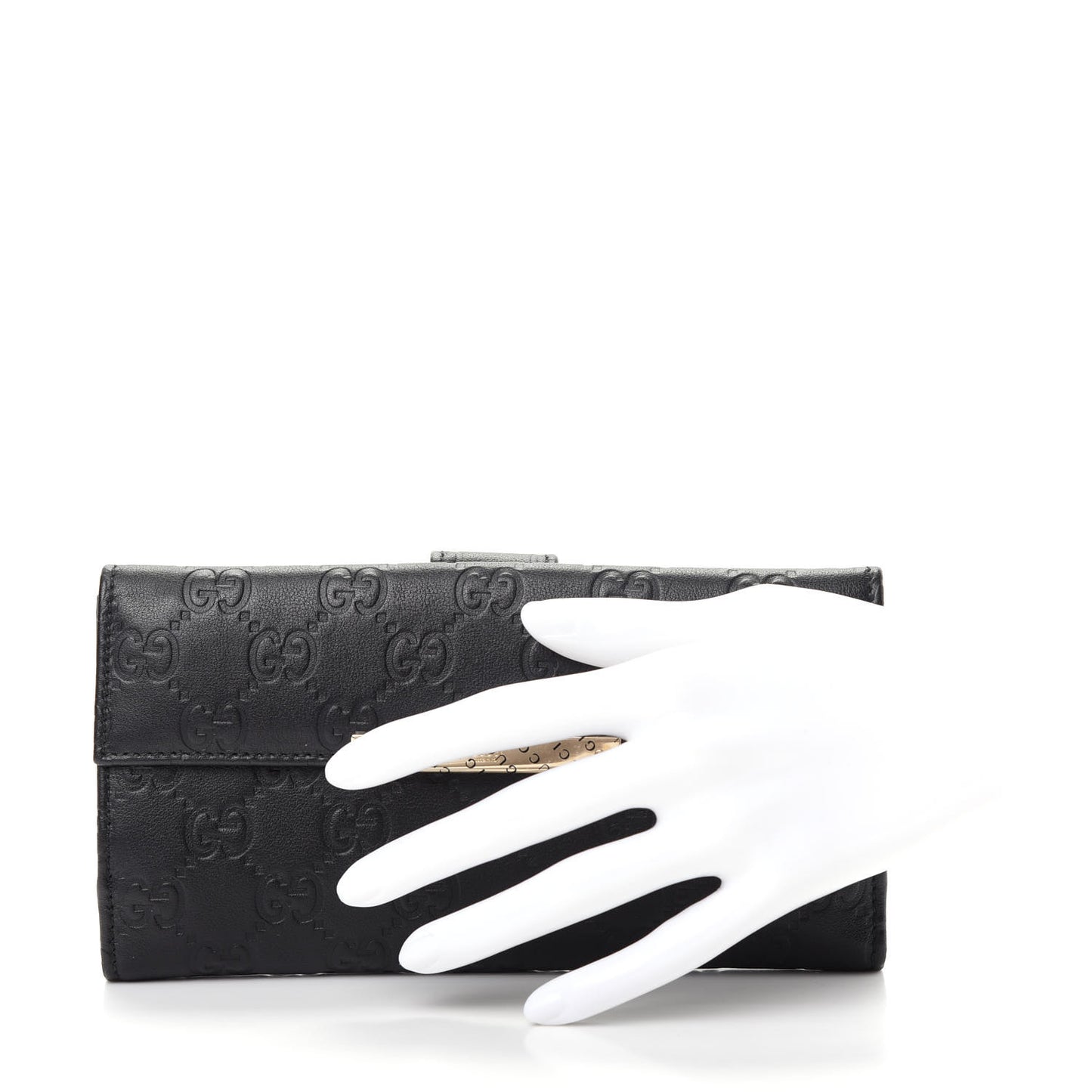 Guccissima Margaux Calfskin Metal Bar Continental Flap Wallet Black