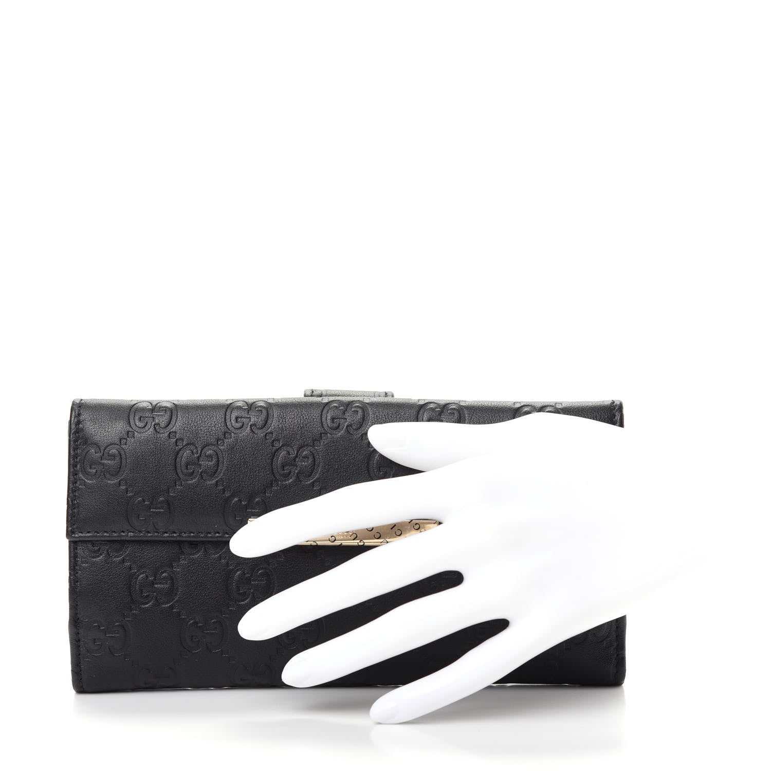 Gucci Guccissima Margaux Calfskin Metal Bar Continental Flap Wallet Black 2 of 7
