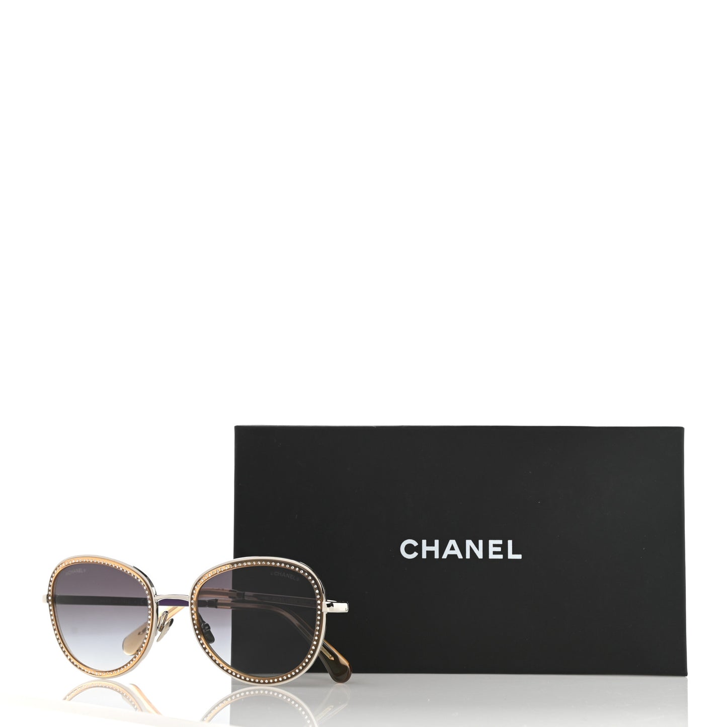 Metal Crystal Round Blue Light Glasses 2207BS Gradient Gray Gold