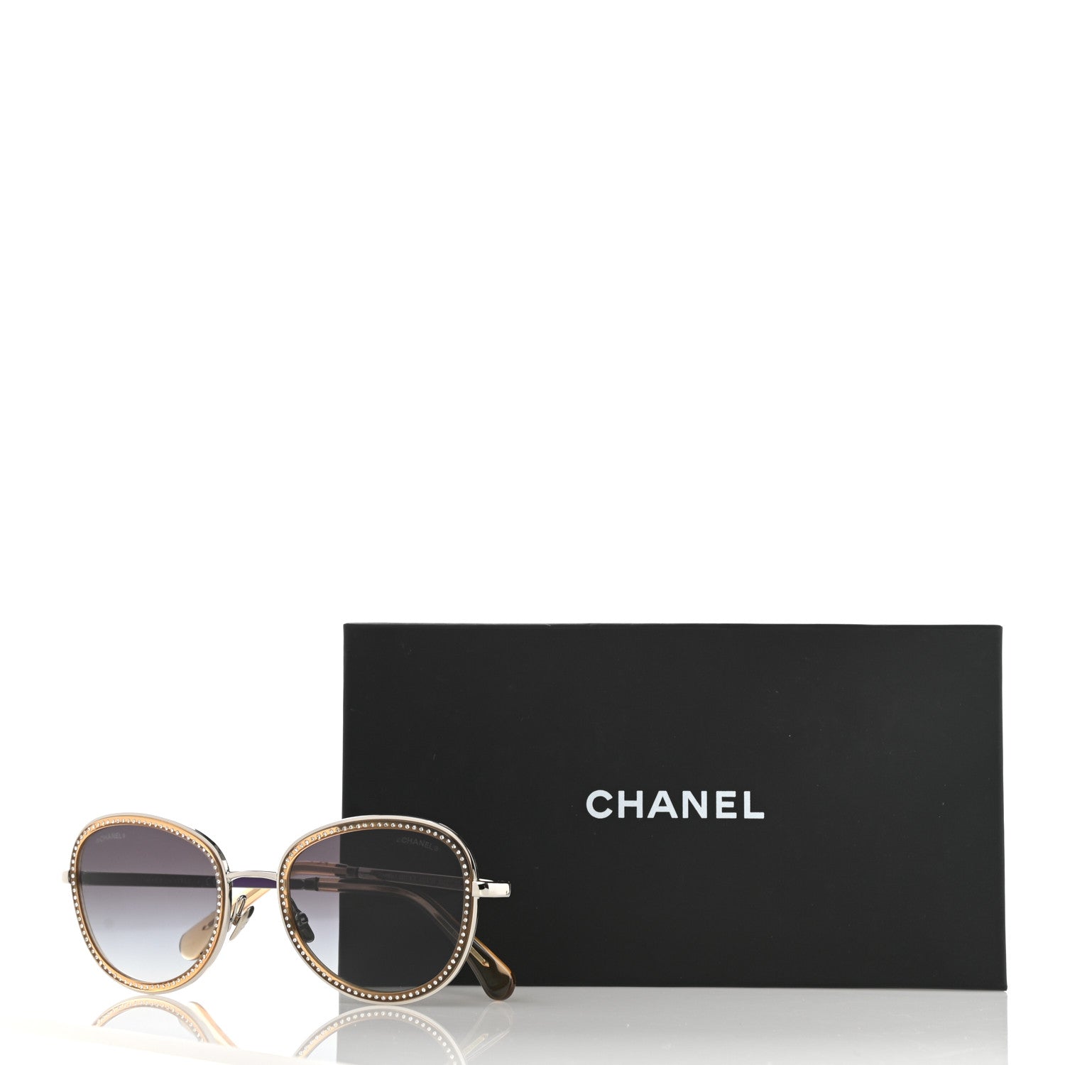 Chanel Metal Crystal Round Blue Light Glasses 2207BS Gradient Gray Gold 9 of 9