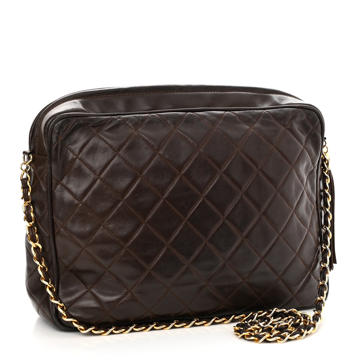 Chanel Lambskin Quilted Tassel Camera Case Brown 2 of 9