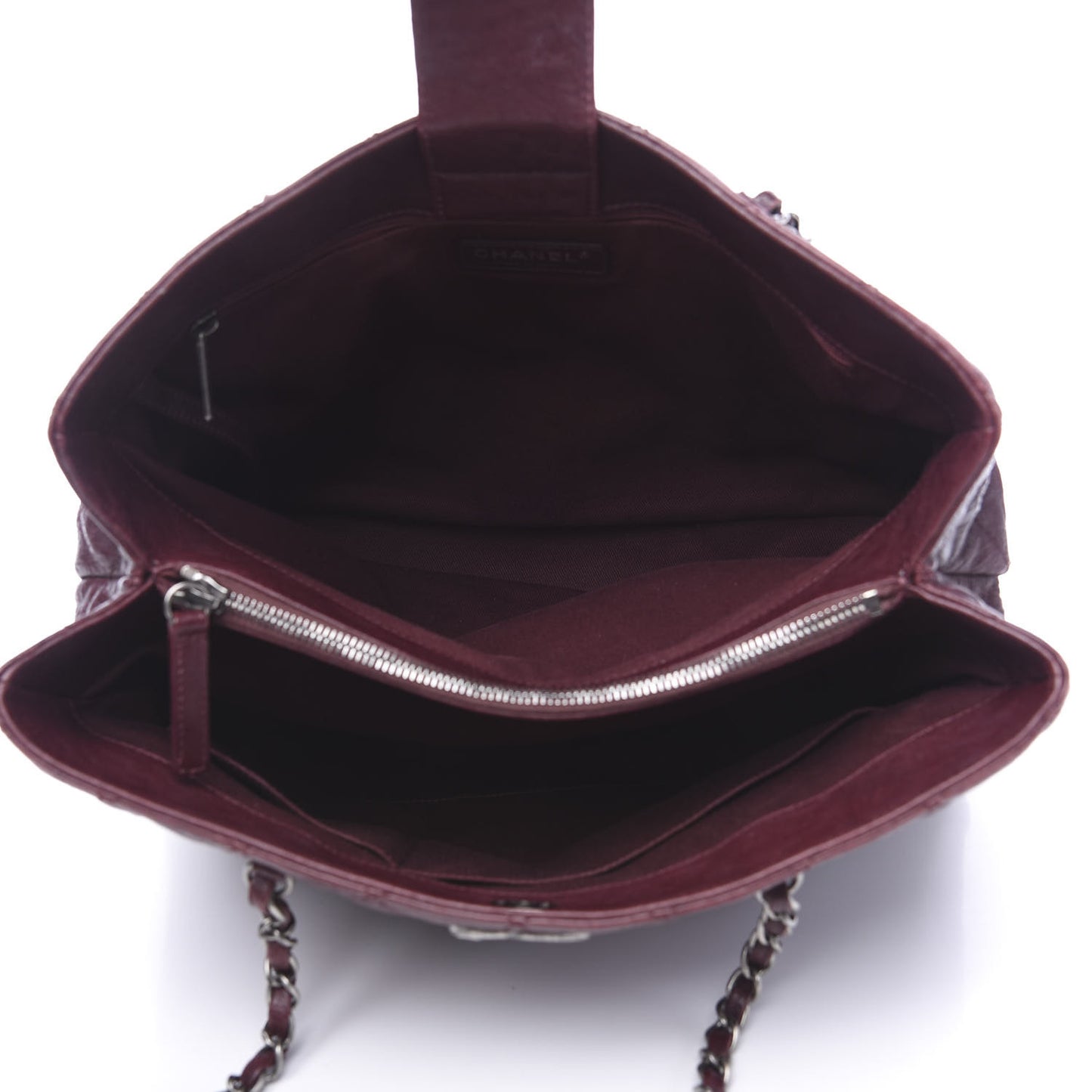 Crumpled Lambskin Quilted Large CC Shopping Tote Burgundy