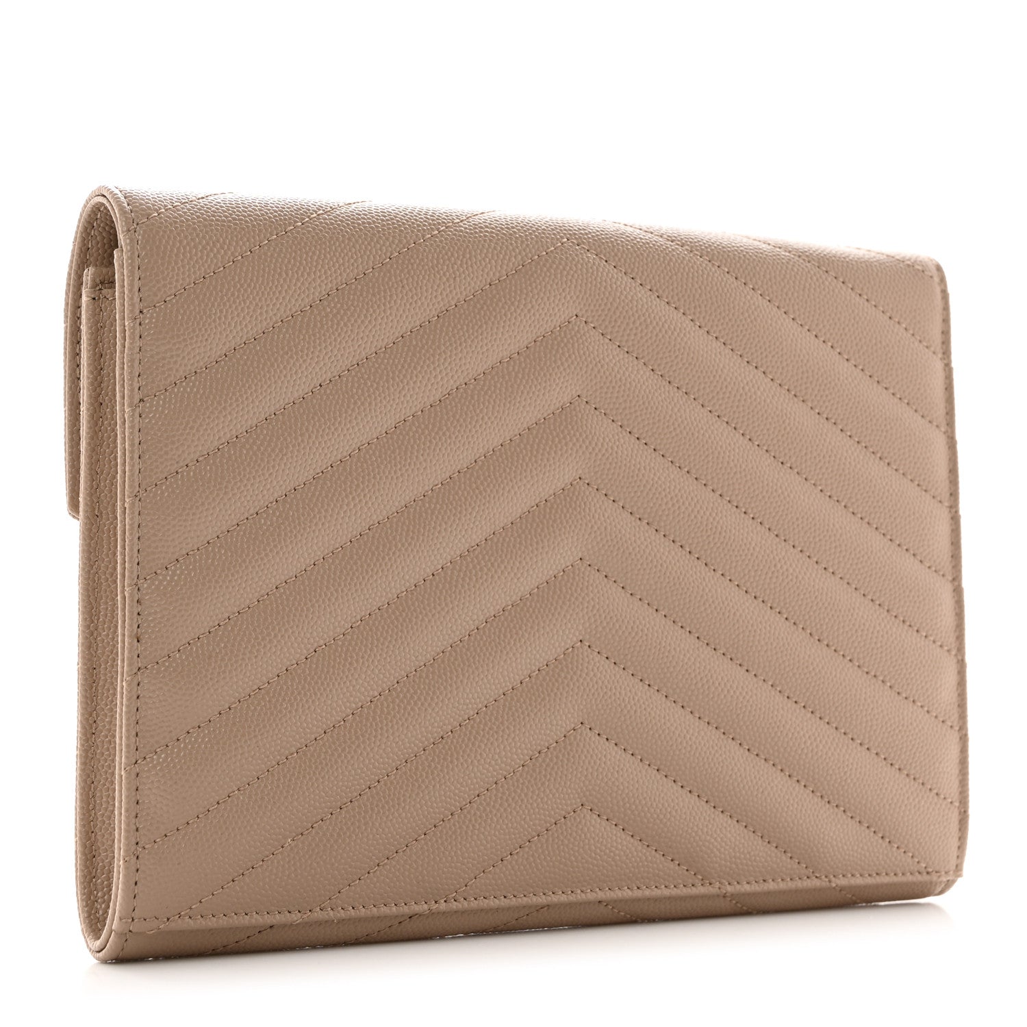 Saint Laurent Grain De Poudre Matelasse Chevron Monogram Envelope Clutch Dark Beige 3 of 8